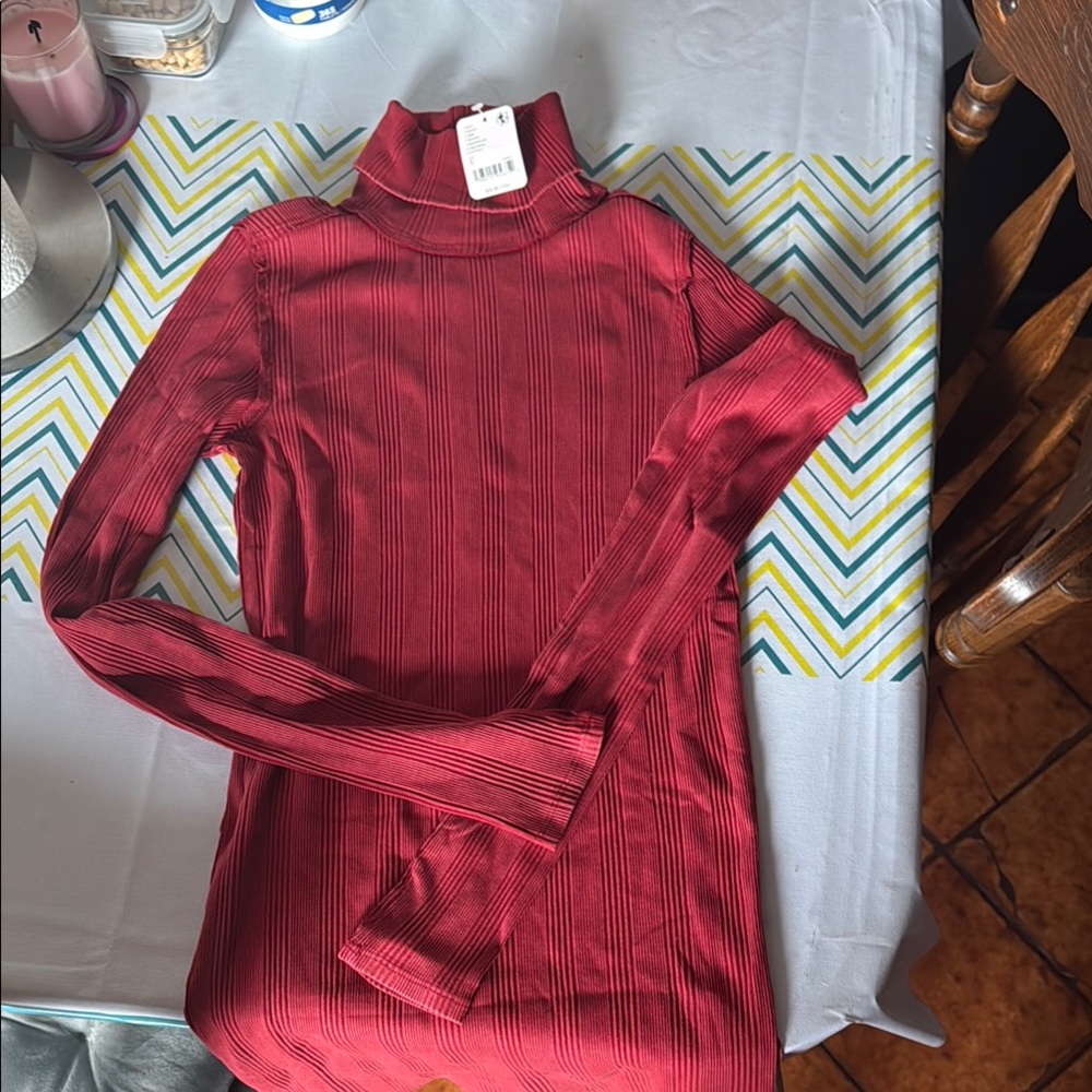 Red Ribbed Turtleneck Sweater